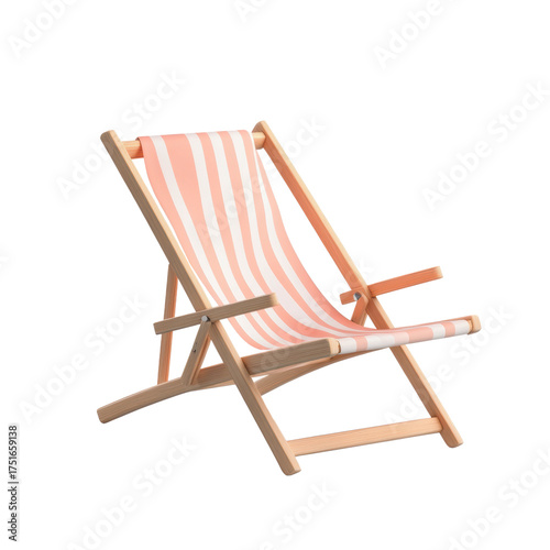3d render pink and white striped wooden beach chair for relaxation and comfort on the beach