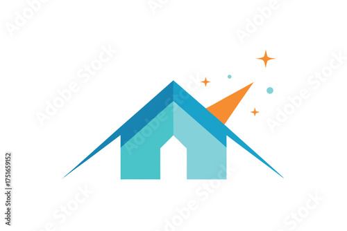 Minimalist house roof silhouette with abstract glowing ethereal shards and light effects