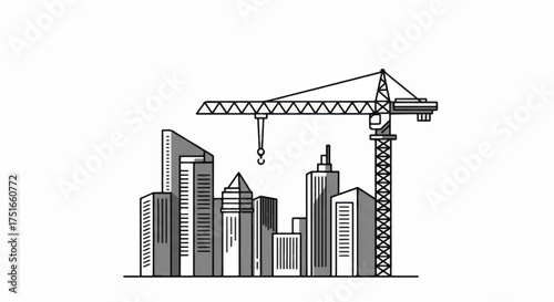 Modern Cityscape Under Construction with Tower Crane.