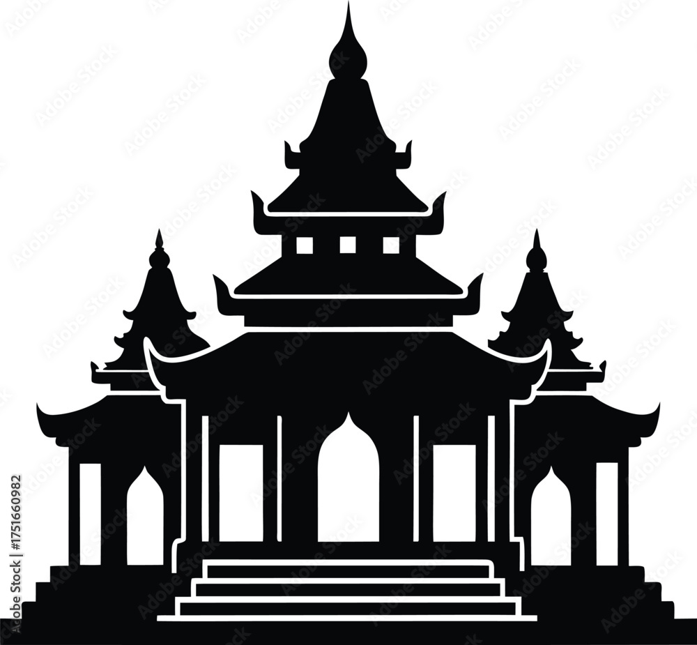 Obraz premium Asian Temple Building Silhouette Icon Traditional Oriental Architecture Sacred Place Culture Heritage Monument Vector