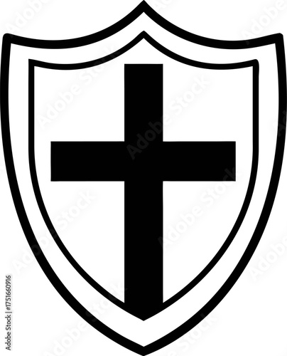 Protective Faith A Symbol of Christian Shield with Cross, Hope, Redemption, and Spirituality in a Black and White Graphic