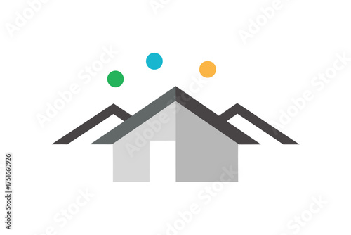 Modern minimalist house roof design with abstract fragmented light orbs creating an ethereal glow effect