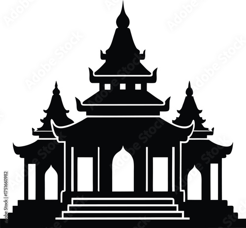 Asian Temple Building Silhouette Icon Traditional Oriental Architecture Sacred Place Culture Heritage Monument Vector