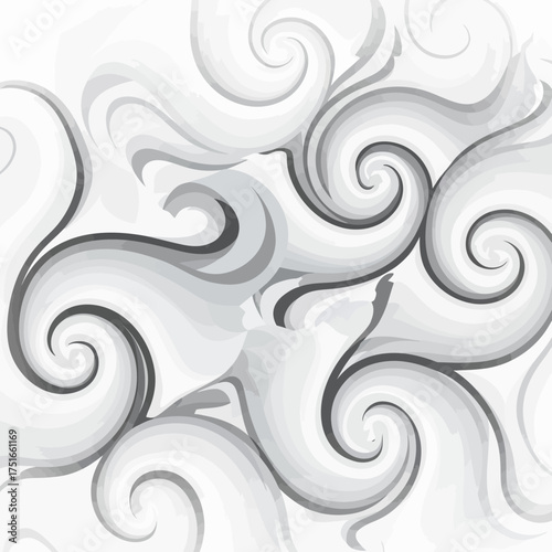 Abstract pattern of swirling grey and white smoke-like shapes with soft edges and gradients.