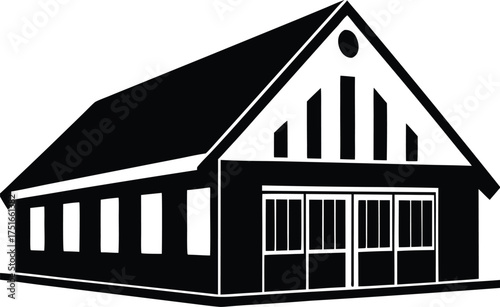 Barn building structure with large doors and windows agricultural facility storage for farm equipment and livestock