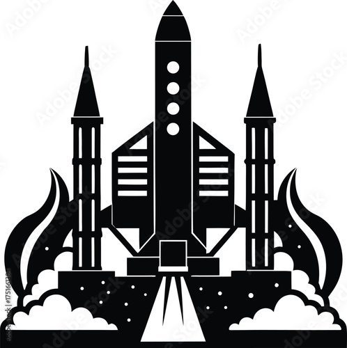 Rocket launch with smoke and flames from launch pad space exploration and future travel transportation technology