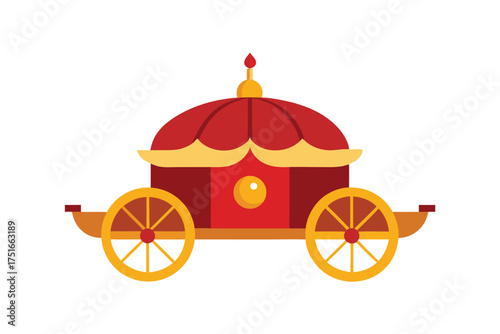 Ornate indian palki carriage with jewel embellishments and decorative details