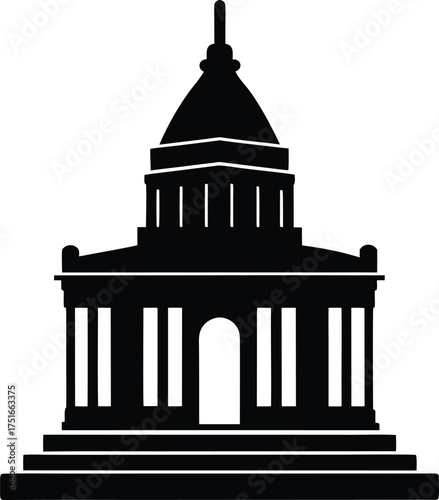 Classic Government Building Silhouette Icon Vector illustration of a historic dome structure with columns a symbol of authority and civic pride