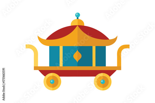 Intricate indian palki carriage adorned with jewels and ornate decorations on a clean white background