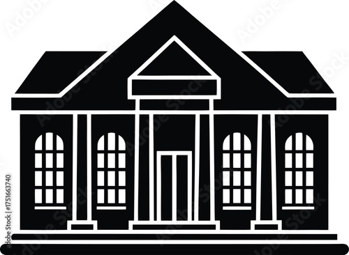 Classical bank building silhouette vector illustration government courthouse or public library neoclassical architecture columns facade