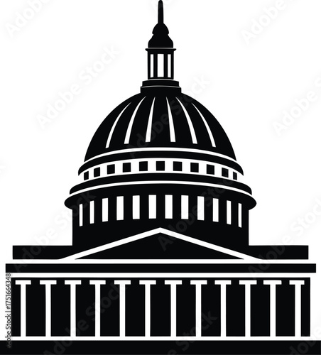 United States Capitol Building Silhouette Vector Illustration Iconic American Government Architecture Dome Pillars