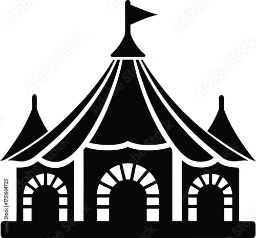 Circus tent amusement park entertainment show event carnival fun fair vector illustration icon silhouette design isolated