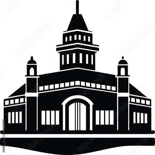Historic train station building landmark transportation hub architecture vector illustration icon silhouette design isolated