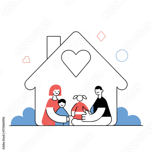 Happy Family Spending Time Together at Home Flat Vector