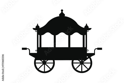 Elegant vintage wooden palki silhouette a traditional indian palanquin for ceremonies and processions isolated on a clean white background
