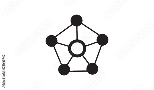 Abstract geometric network diagram with a central hollow circle and outer solid circles