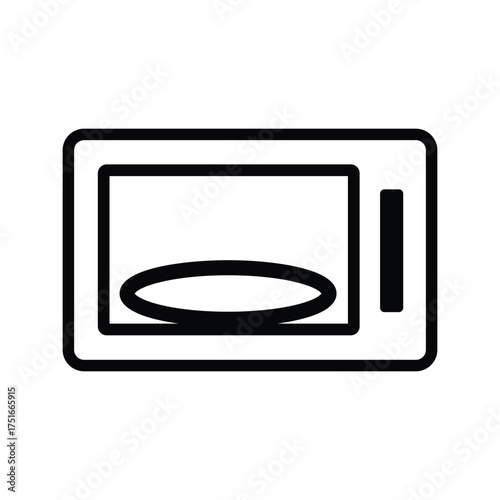 Minimalist microwave outline with turntable tray shown on a white transparent background vector