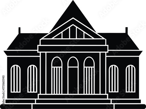 Classical governmental building with columns and arched windows public institution silhouette illustration vector graphic