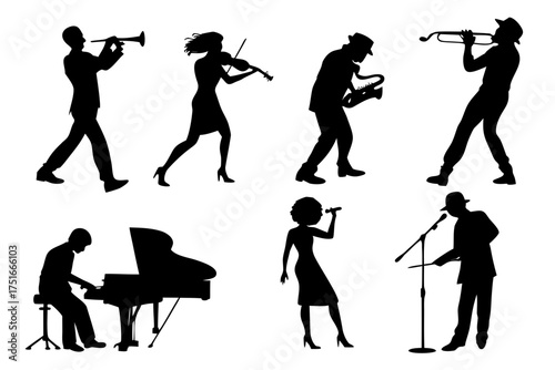 set of Musician & Artist Silhouette Pack Isolated on White Background