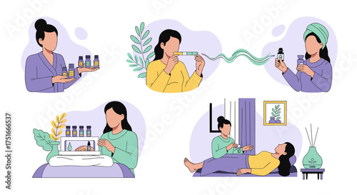 Aromatherapy Essential Oils Benefits Wellness Self Care Practices Illustration