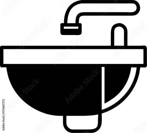 Black and White Icon of a Sink with Faucet Clean and Modern Design for Bathroom and Plumbing Concepts
