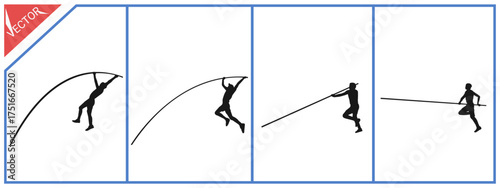 Set of silhouettes of pole vault athletes. Vector illustration on a white background.
