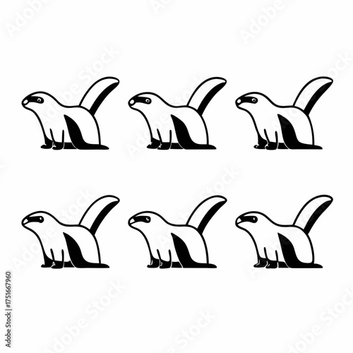 Set of six different otter icons in vector format for graphic design