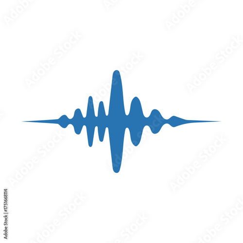 A blue audio wave is centrally presented against a white background in clean clarity