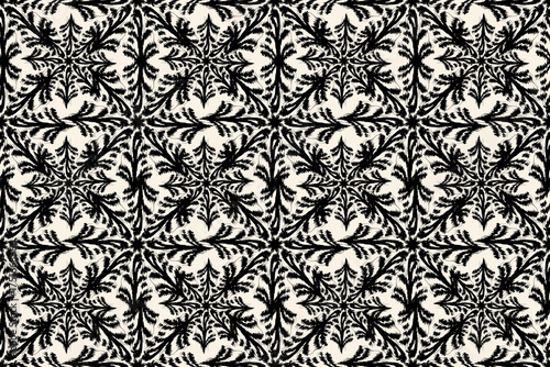 Ikat geometric folklore ornament. Oriental vector damask pattern. Ancient art of Arabesque. Tribal ethnic texture. Spanish motif on the carpet. Aztec style. Indian rug. Gypsy, Mexican embroidery.