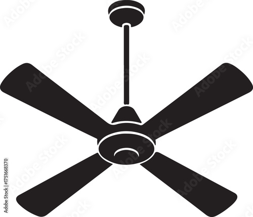 Black Ceiling Fan Icon 4-Blade Ventilator Silhouette SVG Vector for Home Appliance and HVAC Design