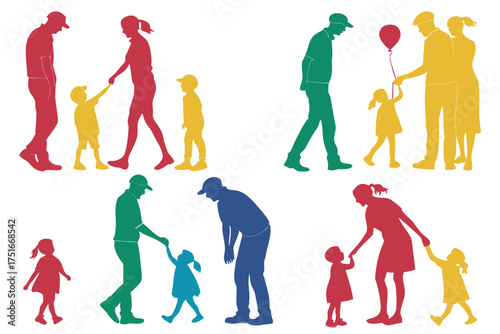set of Family Silhouette Vector Pack Isolated on White Background