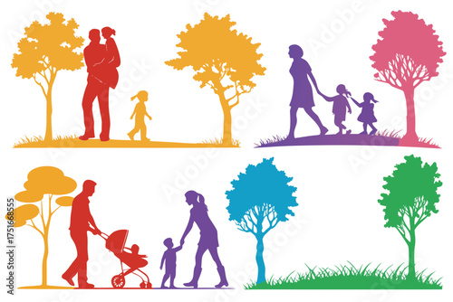 set of Family Silhouette Vector Pack 