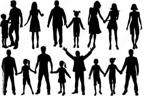 set of Family Silhouette Vector Pack Isolated on White Background