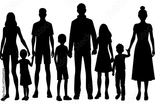 set of Family Silhouette Vector Pack Isolated on White Background