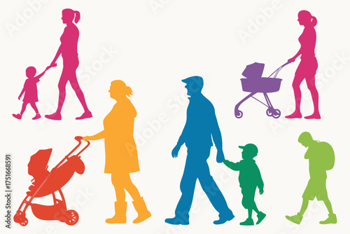 set of Family Silhouette Vector Pack Isolated on White Background