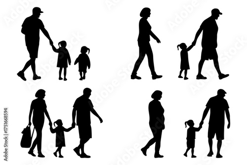 set of Family Silhouette Vector Pack Isolated on White Background