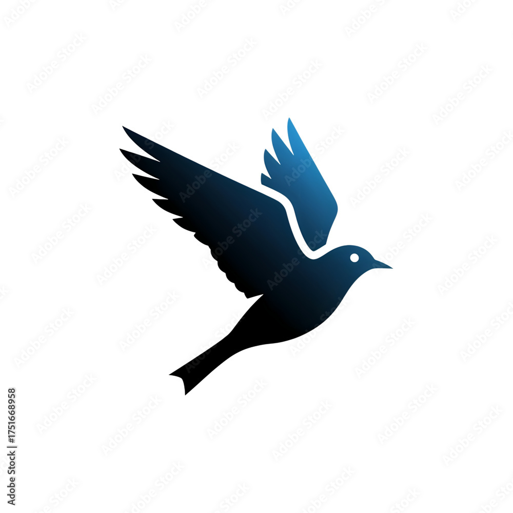 Obraz premium Gradient Blue Flying Bird Icon Concept on transparent background