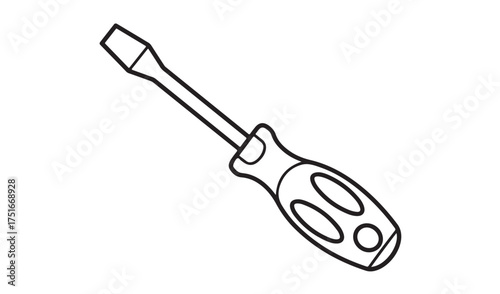 Simple line drawing of a flathead screwdriver with a textured handle