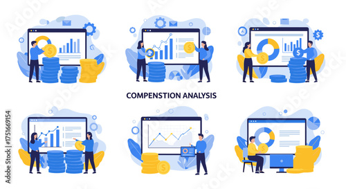 Financial Growth and Business Performance Analysis with Charts and Coins