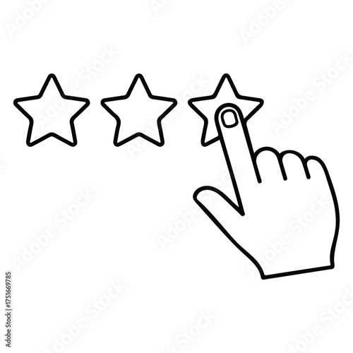 Hand cursor selecting three star rating on white background