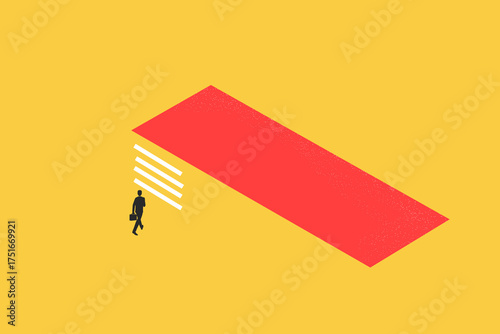 Businessman walks up the stairs. concept of career opportunity, promotion, and success in this minimal vector eps10 illustration