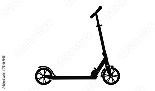 Silhouette of a black kick scooter against a white background