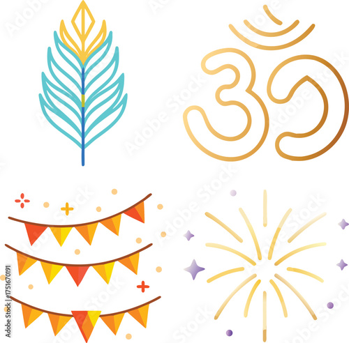 Vector art of collection of indian cultural symbols and celebration elements