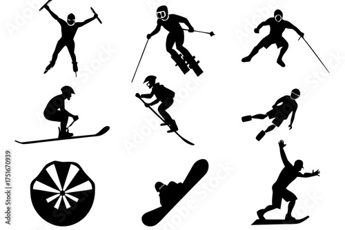 set of Extreme Sports Silhouette Vector Bundle