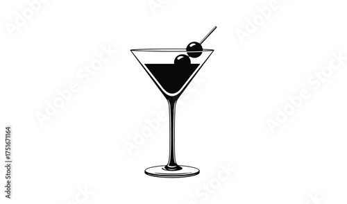 Elegant martini glass with cherry garnish and dark liquid