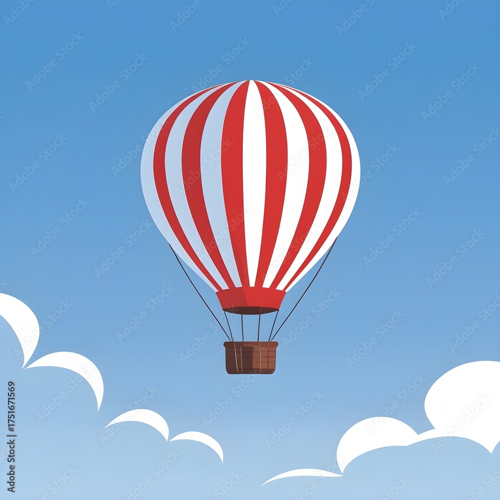 Obraz premium “Red and White Hot Air Balloon – Flat Style Vector Illustration”