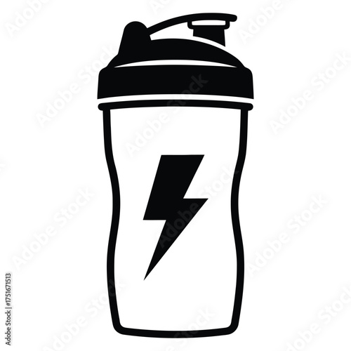 Black and white protein shaker bottle with lightning bolt for fitness and energy drinks
