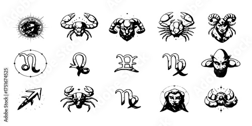 zodiac signs symbol set. astrological and horoscope icons. isolated vector images
