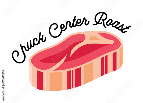 Chuck Center Roast Cut of Beef Illustration.