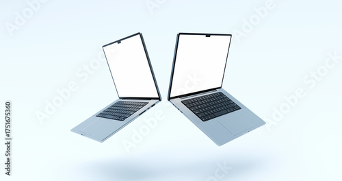 Schilderij op canvas Dual Floating Laptop Mockup with Clean Light Tone